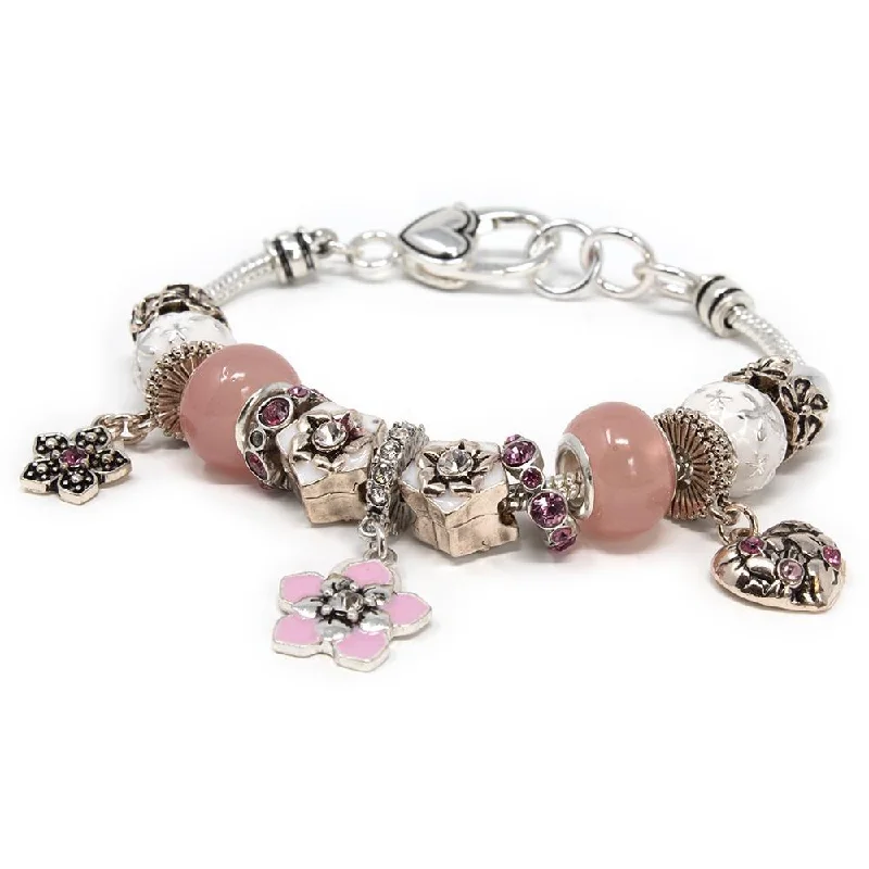 Women’s rose gold bracelet-Flower Charm Bracelet Pink