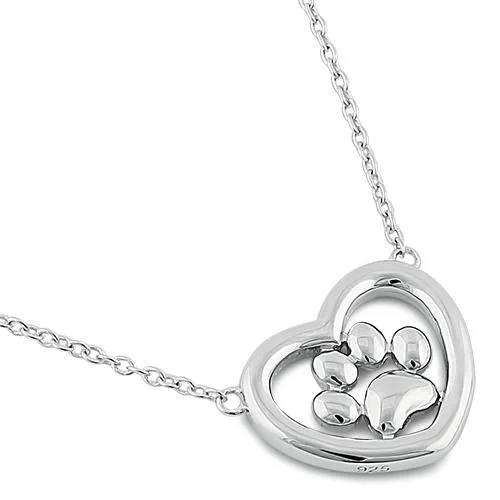 Women’s drop earrings necklace set-Sterling Silver Heart Paw Necklace