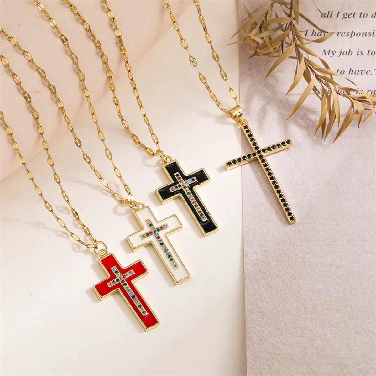 Women’s silver pendant necklace-Simple Style Cross Copper Plating Inlay Zircon Gold Plated Pendant Necklace