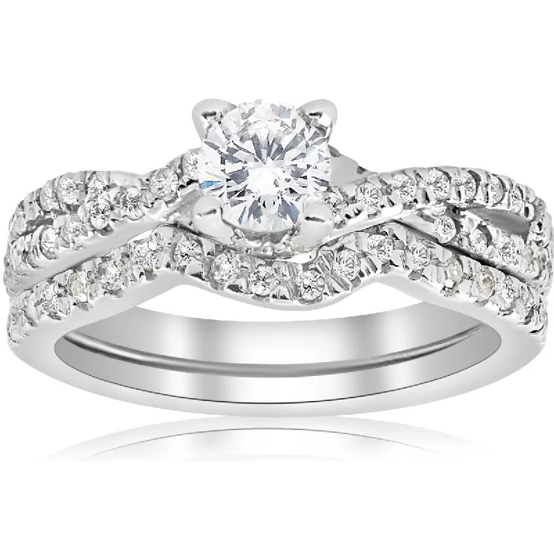 Women’s vintage diamond ring engagement-1ct Infinity Diamond Engagement Wedding Ring Set 14K White Gold