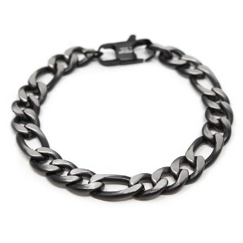 Women’s charm bracelet-Stainless Steel Black Ion Plated Figaro Chain Bracelet