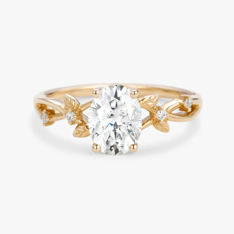 Women’s cluster rings-1.5ct Oval Cut Moissanite Leafy White Gold Ring