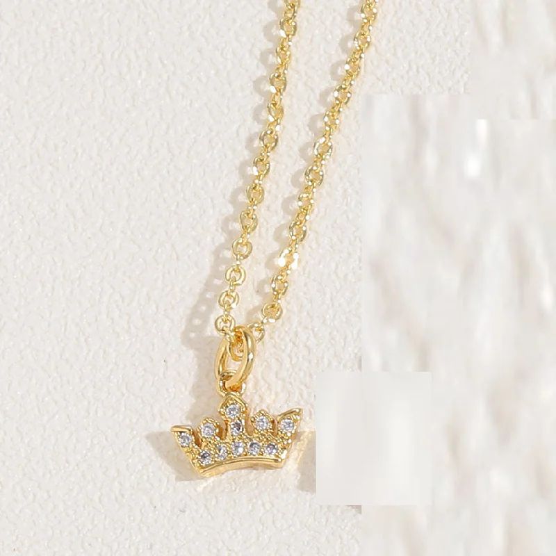 Crown Necklace 14K Real Gold