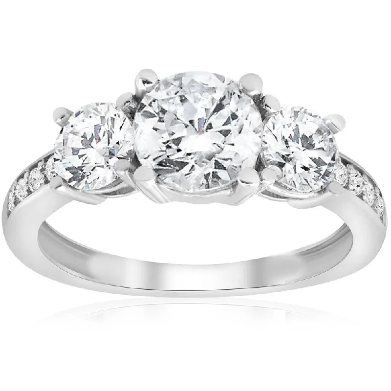 Women’s custom-designed engagement ring-Pompeii3 14k White Gold 2 Ct Three Stone Diamond Engagement Ring