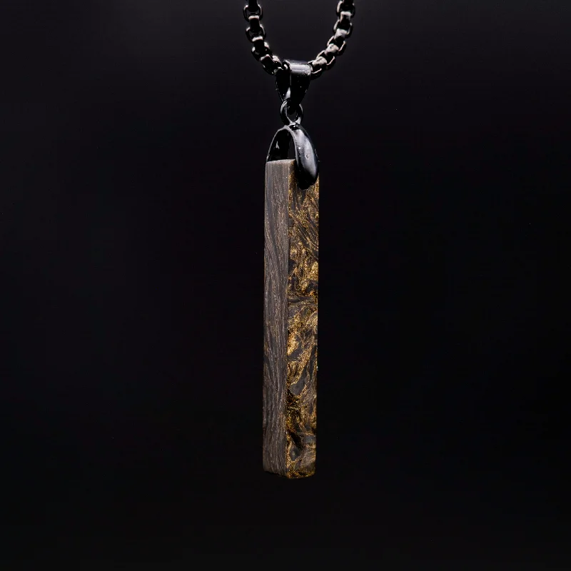 Women’s bridal necklace-Gold Burl Carbon Fiber Bar Pendant