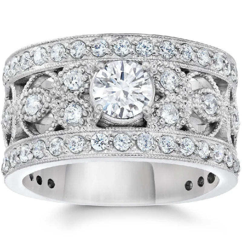 Women’s vintage engagement ring-10K White Gold 1 5/8Ct TDW Diamond Vintage Antique Filigree Engagement Ring