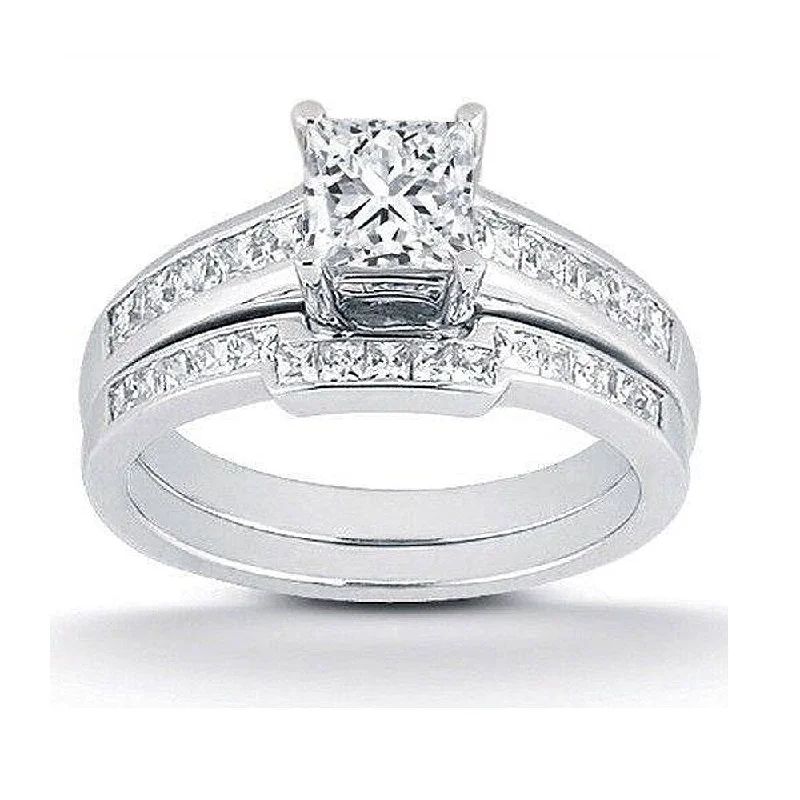 Women’s vintage diamond solitaire engagement ring-14k White Gold 1 Ct TDW Princess Cut Diamond Engagement Wedding Ring Bridal Set