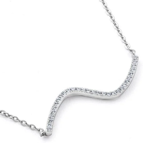 Women’s art-inspired necklace-Sterling Silver Wavy CZ Necklace