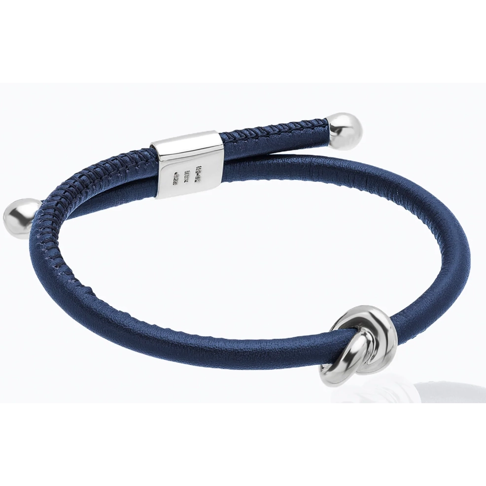 Women’s modern bracelet-Tane Danu Sterling Silver and Blue Leather Bracelet in Medium