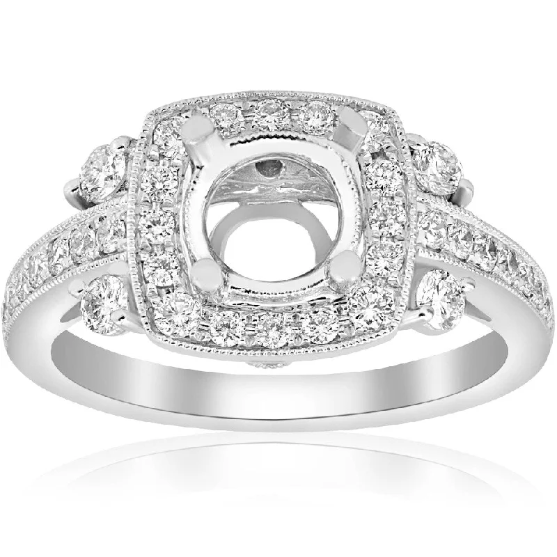 Women’s platinum diamond engagement ring-Pompeii3 18k White Gold .61 ct TDW Diamond Cushion Halo Unique Engagement Ring Setting Semi Mount Fits 7mm (F-VS)