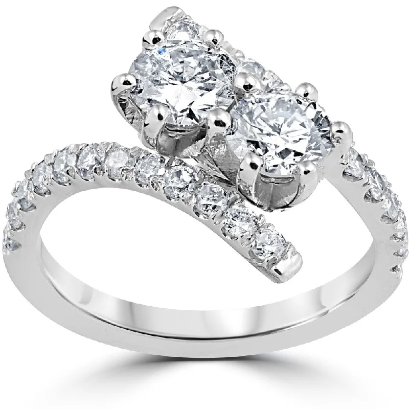 Women’s stunning diamond engagement ring-Pompeii3 Diamond 14k White Gold 1 ct TDW Two Stone Diamond Engagement Anniversary Ring