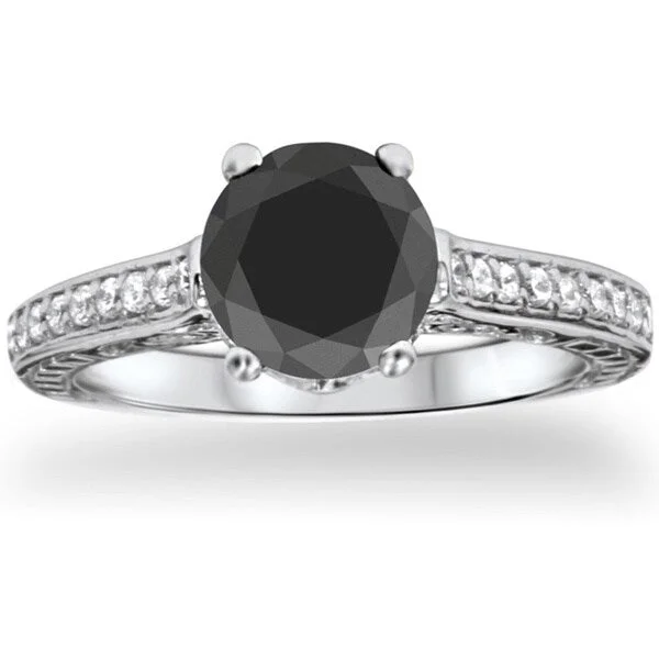 Women’s heart-shaped engagement ring-14k White Gold 2 3/4ct TDW Black and White Diamond Vintage Engagement Ring