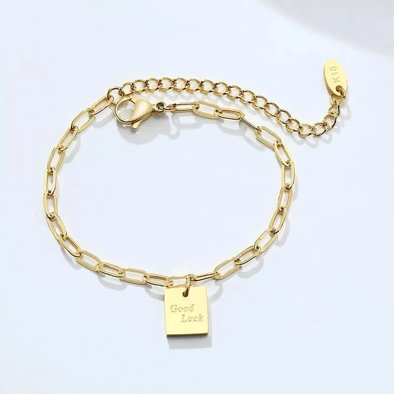 Women’s handmade gold bracelet-Stainless Steel Good Luck Charm 6" PaperClip Bracelet Gold Plated