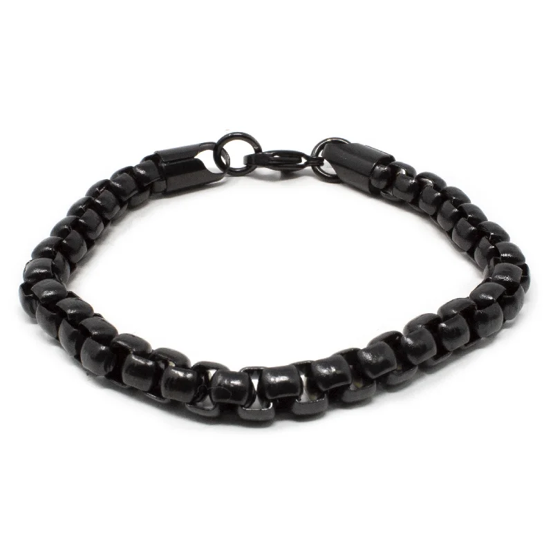 Women’s trendy bracelet-Box Chain Stainless Steel Black Ion Plated Bracelet