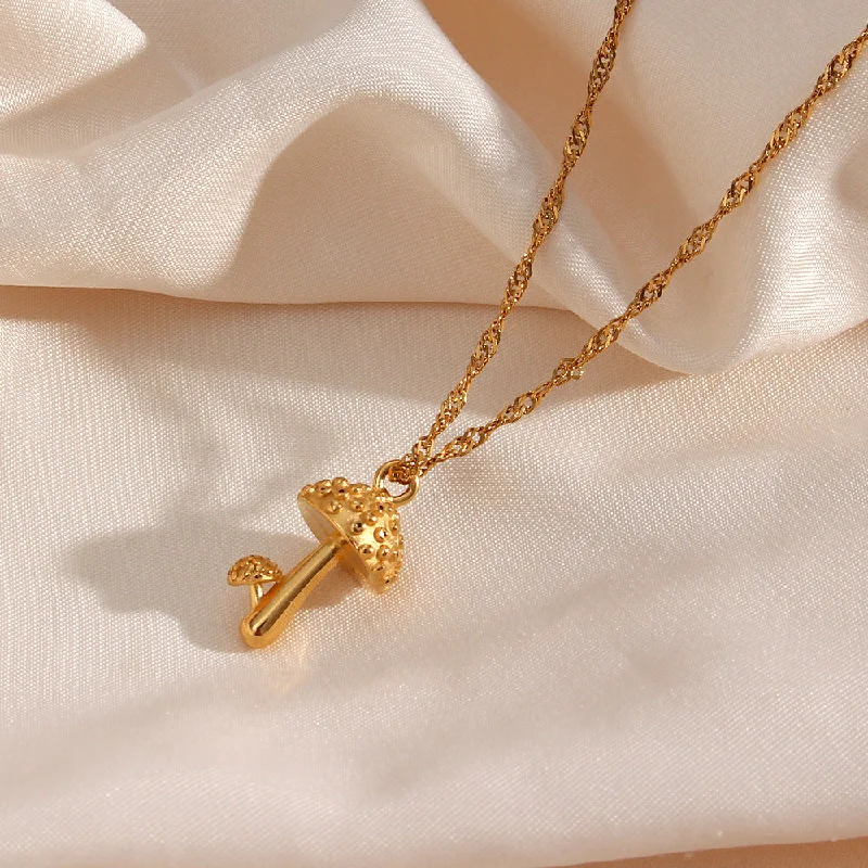 Women’s simple pendant necklace-Cute Mushroom Stainless Steel Plating Gold Plated Necklace