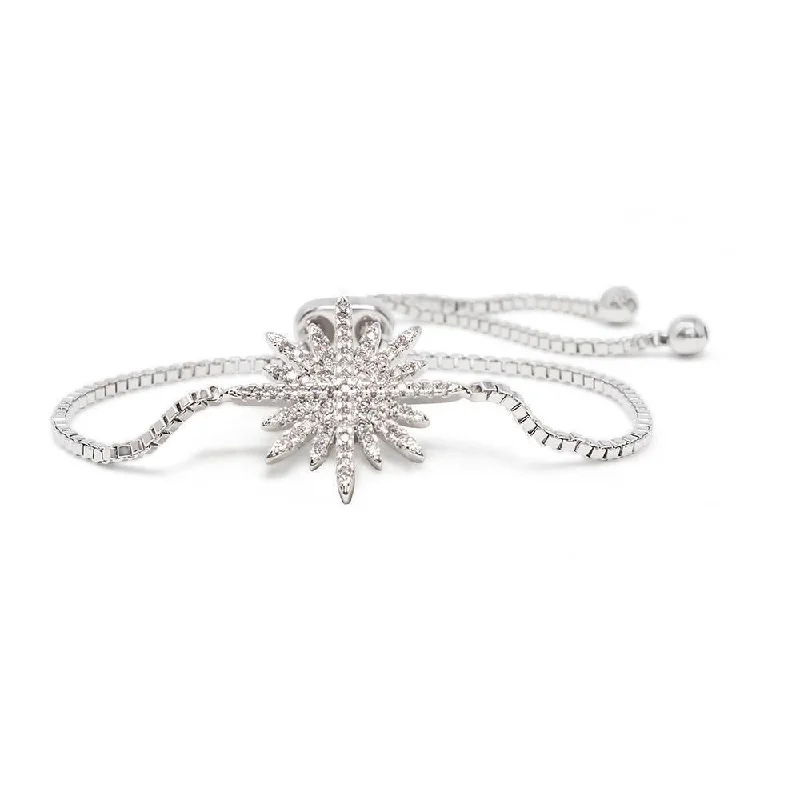 Women’s energy stone bracelet-Star Bright Slide Bracelet CZ Pave Rhodium Plated