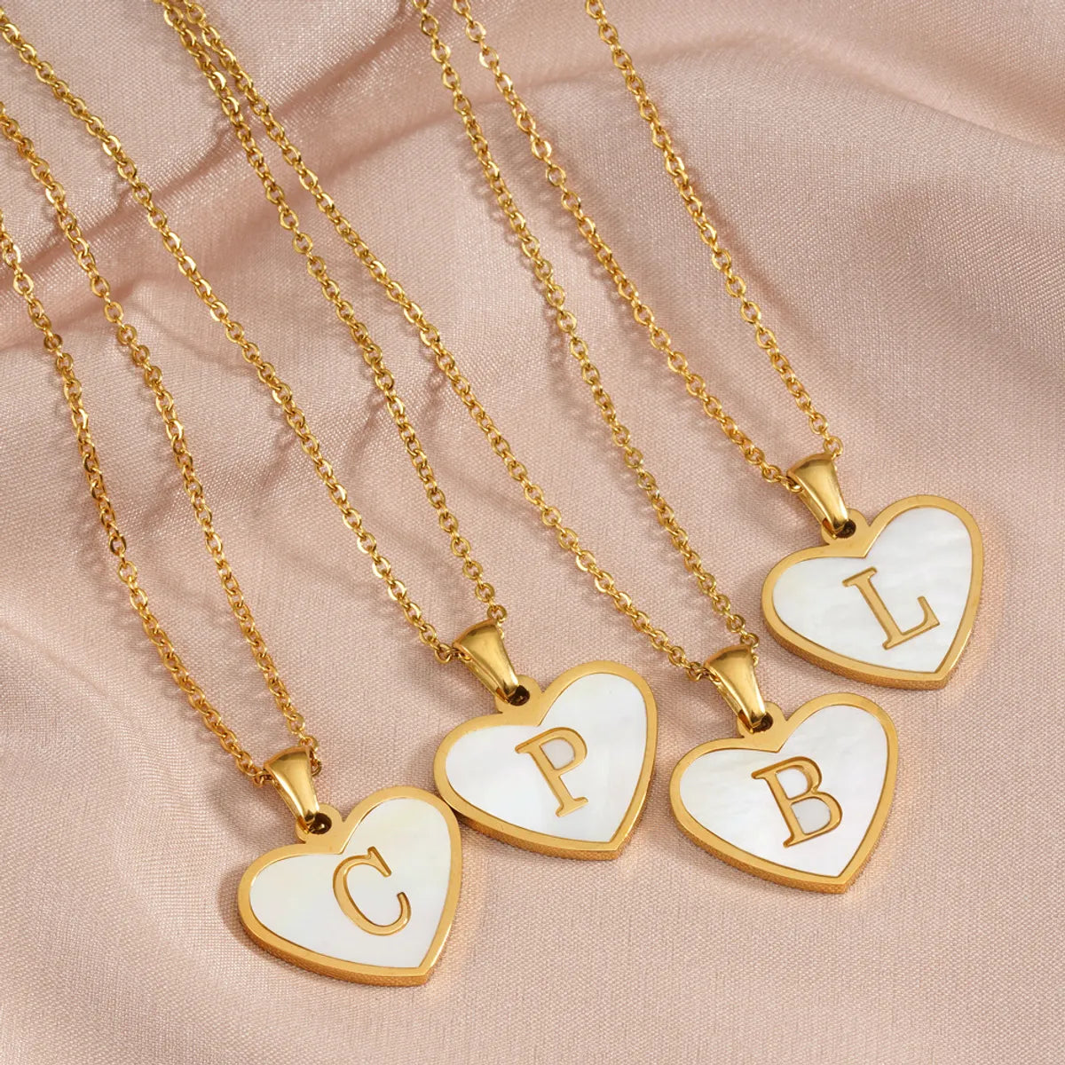 Women’s personalized charm necklace-Ig Style Letter Heart Shape Stainless Steel Plating Inlay Shell 18k Gold Plated Pendant Necklace