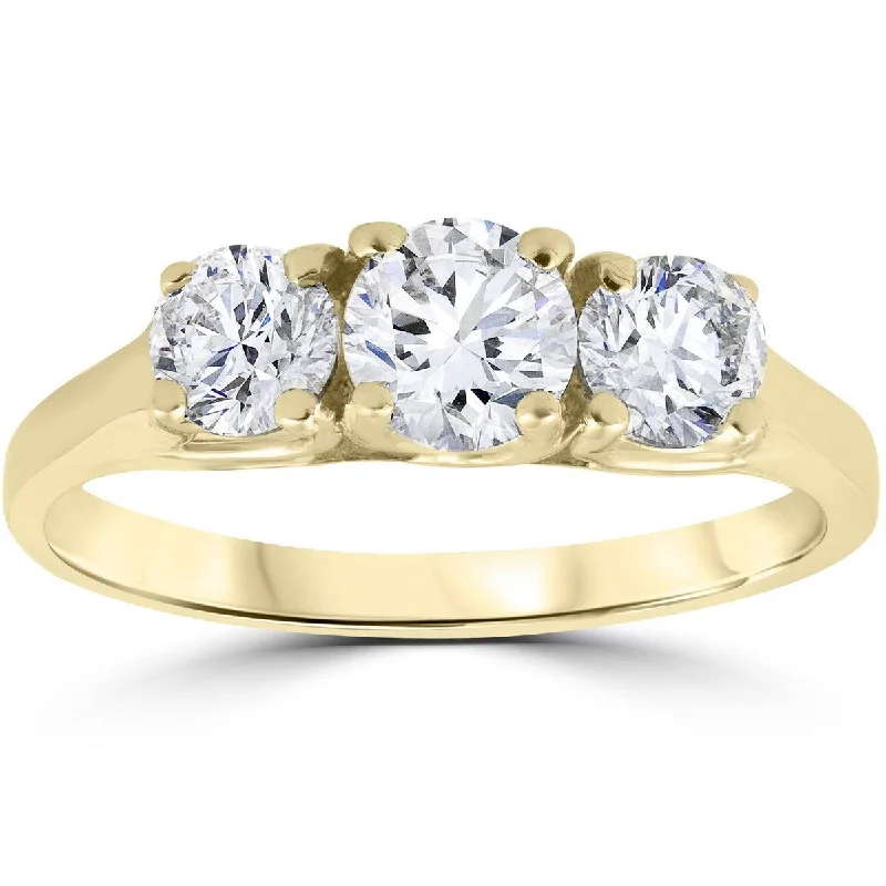 Women’s affordable engagement ring-1 Ct Three Stone Lab Grown Diamond Engagement Ring 14k Yellow Gold