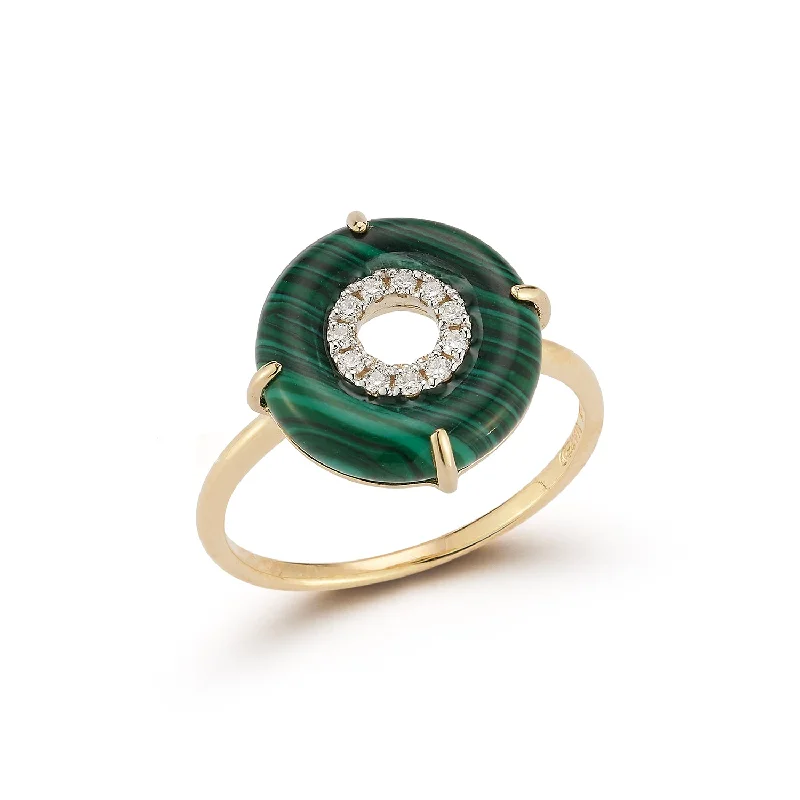 Women’s unique gold rings-14kt Malachite and Diamond Donut Ring