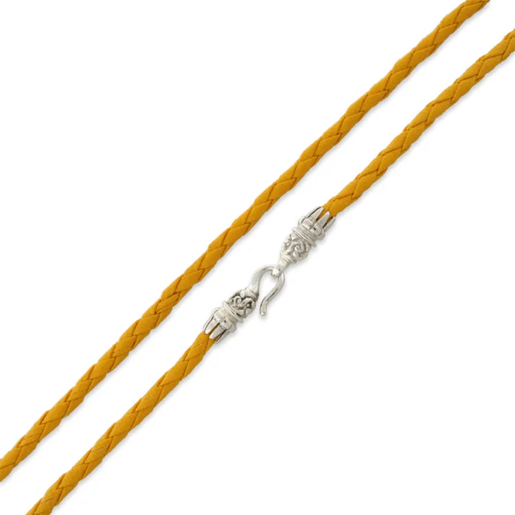 Women’s luxury heart-shaped necklace-18" Yellow Braided Leatherette Necklace 4mm w/ Silver Plated Bali Lock