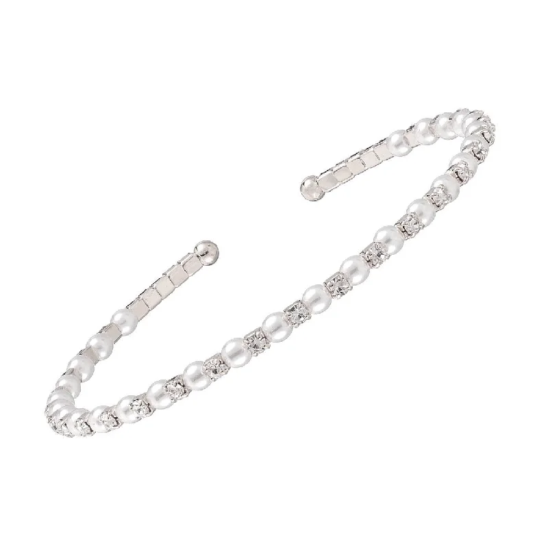 Women’s bracelet set-Crystal and Pearl Memory Wire Bracelet Silvertone