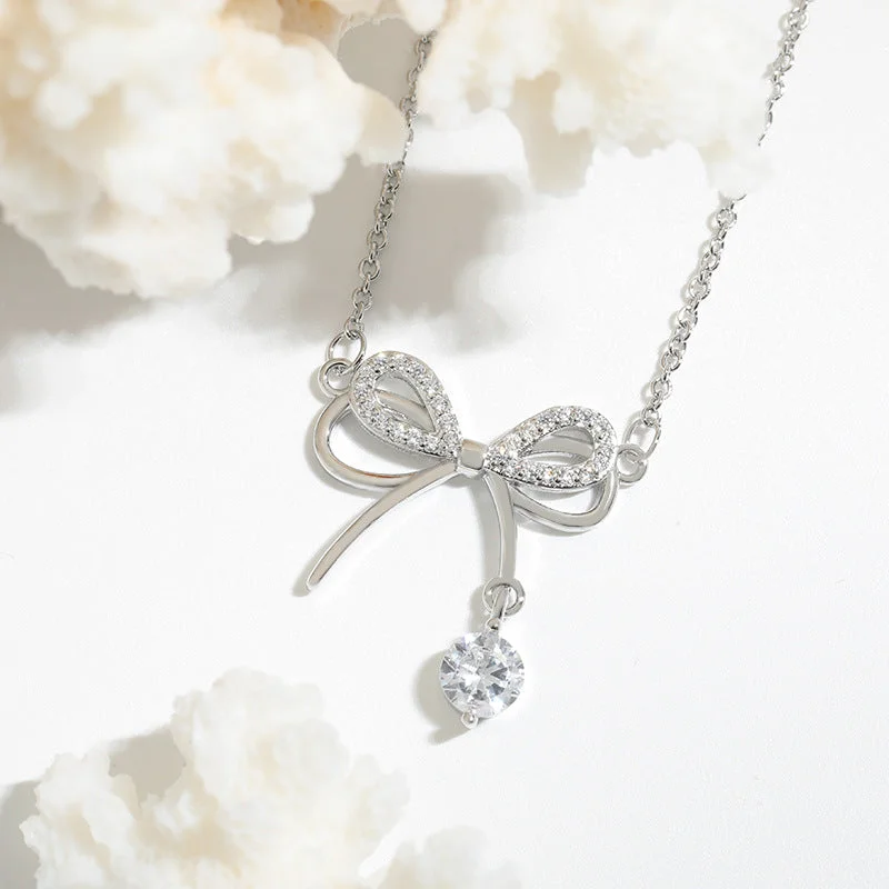 White Gold Color Bow Necklace