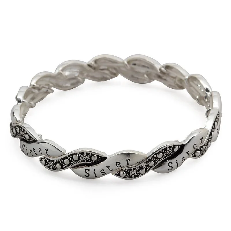 Women’s celestial bracelet-Inspirational Stretch Braided Bracelet Sister Antique Silver