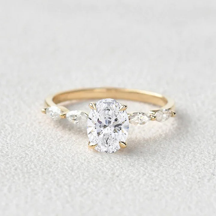 Women’s men’s style rings-1.0ct Oval Cut Lab Grown Diamond Classic Marquise Gold Ring