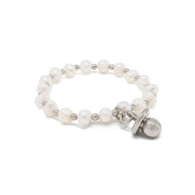 Women’s leather bracelet-Stainless Steel Pacifier Pearl Stretch Bracelet