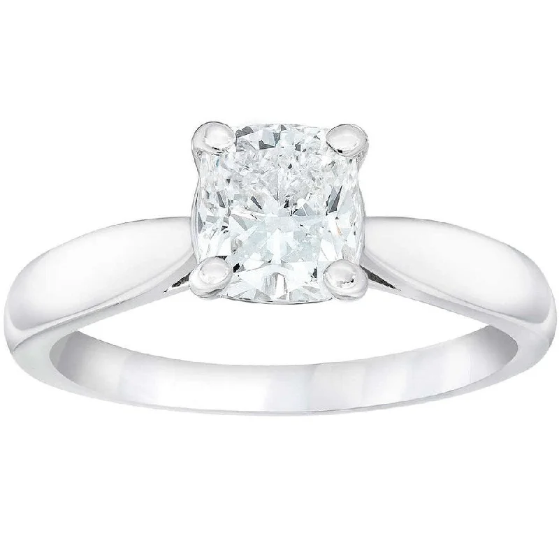 Women’s vintage halo engagement ring-Pompeii3 14k White Gold 1 1/2 Ct TDW Cushion Solitaire Diamond Engagement Ring Clarity Enhanced