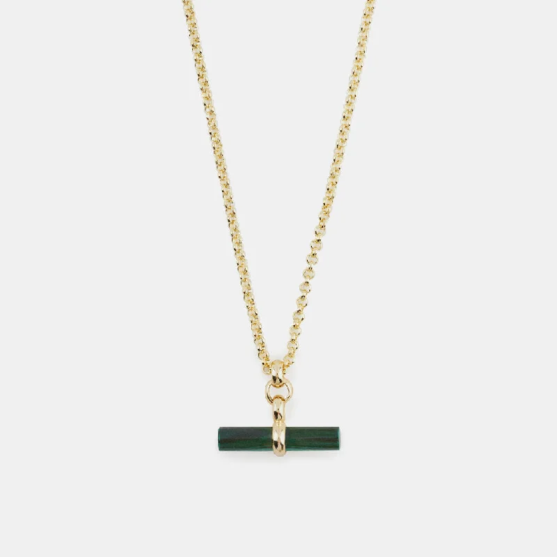 Women’s fashion necklace-Gold Malachite T-Bar Necklace