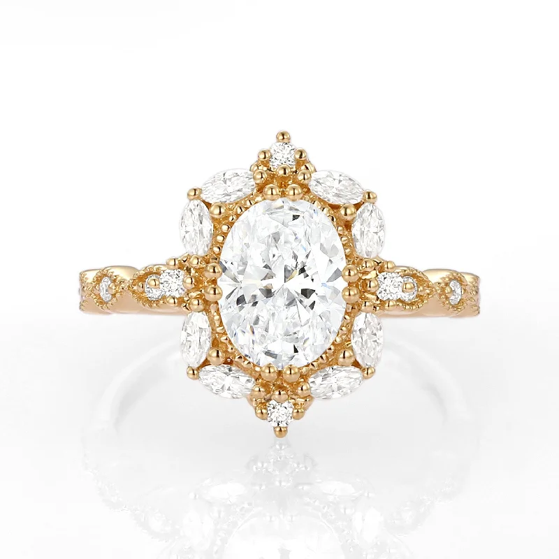 Women’s birthstone diamond rings-1.0-2.0ct Lab Grown Diamond Signature Vintage Byzantine Ring