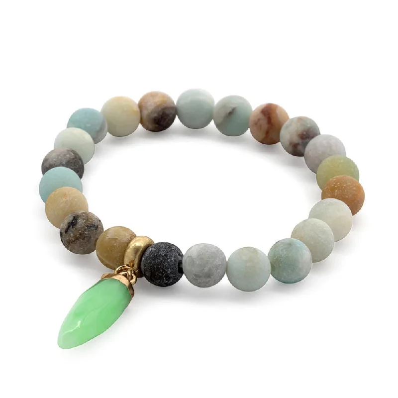 Women’s silver bangle bracelet-Semi Precious Stone Stretch Bracelet with Icicle Green