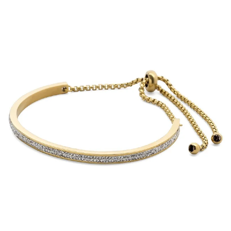 Women’s healing stone bracelet-Stainless Steel Pave Crystal Slide Bracelet Gold Plated