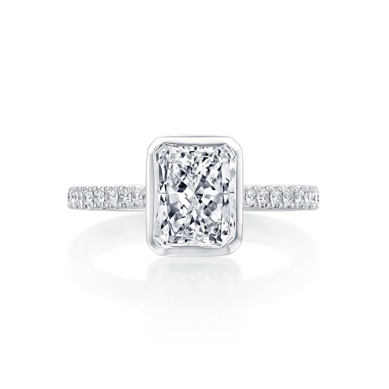 Women’s romantic diamond engagement ring-River North Bezel Radiant Diamond Wedding Ring