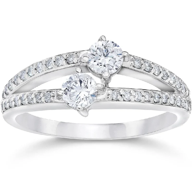 Women’s vintage diamond solitaire engagement ring-14k White Gold 1/2ct TDW 2-stone Forever Us Diamond Engagement Ring