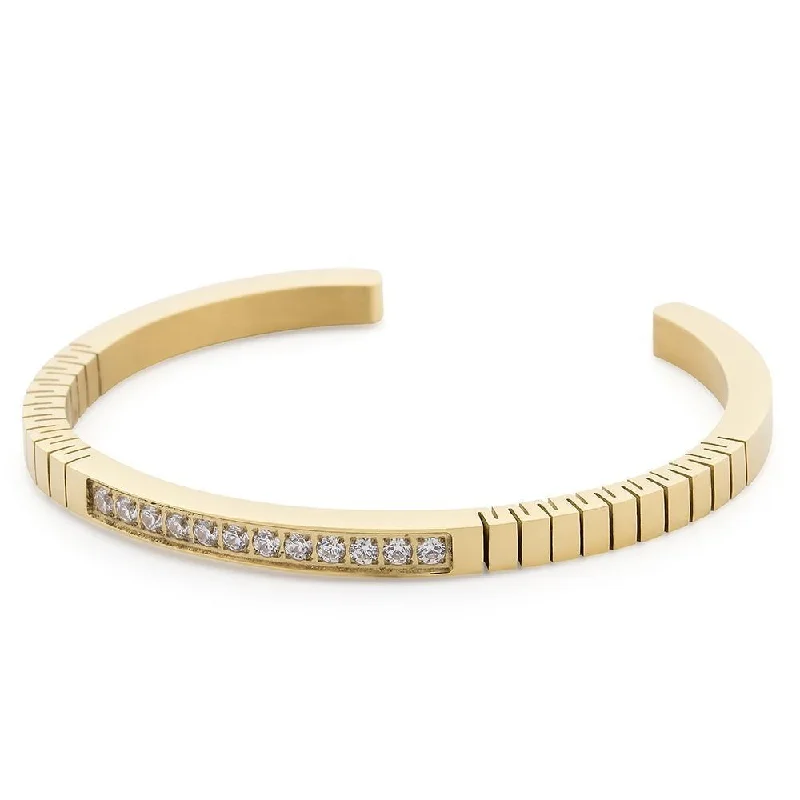 Women’s luxury gold bracelet-Stainless Steel Pave Crystal Flex Bracelet Gold Plated