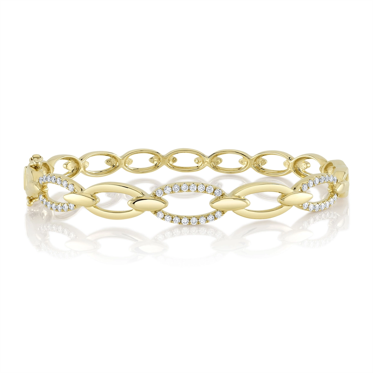 Women’s open cuff bracelet-14K Yellow Gold Diamond Link Bangle Bracelet