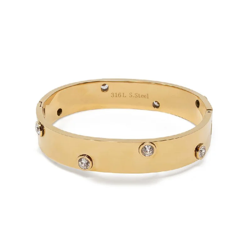 Women’s bold statement bracelet-Stainless Steel Hinged Bracelet with Crystal Gold Plated