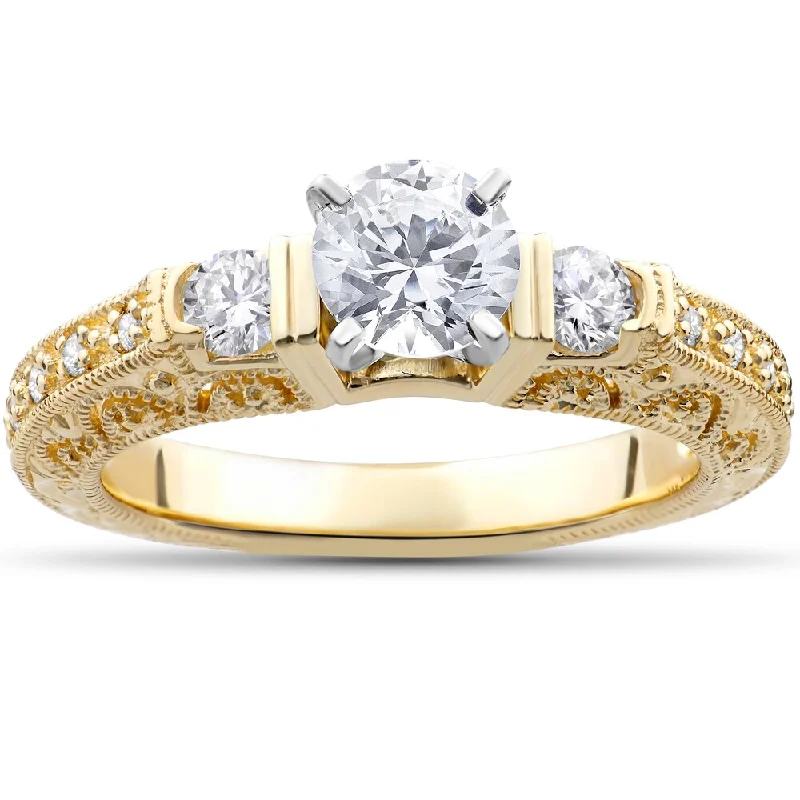 Women’s princess cut diamond engagement ring-14k Yellow Gold 1 1/3ct TDW Eco-Friendly Lab Grown Vintage Filigree Diamond Engagement Ring