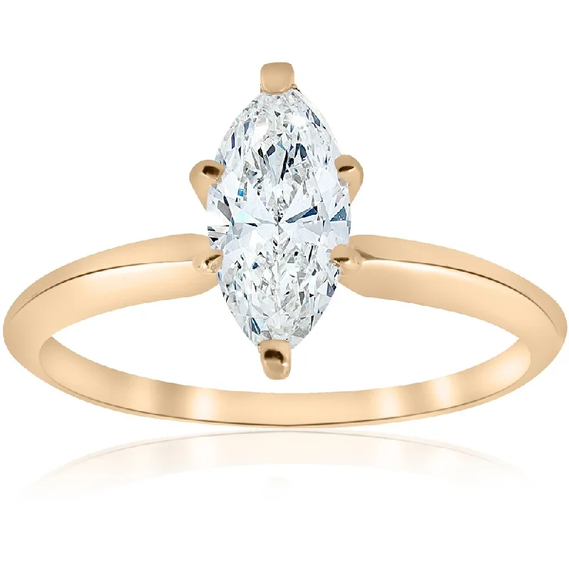 Women’s platinum solitaire engagement ring-14k Yellow Gold 1ct TDW Marquise White Diamond Clarity Enhanced Engagement Ring