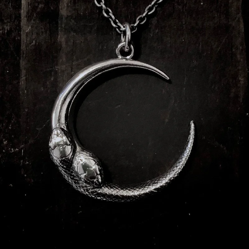 Women’s designer charm necklace-Serpent Moon Necklace - Large