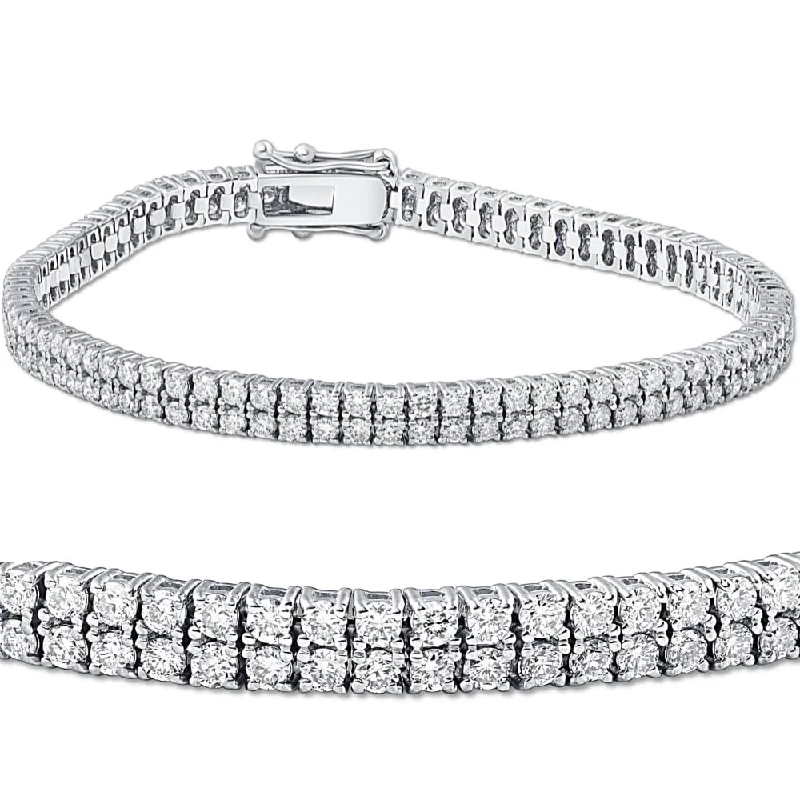 Women’s geometric bracelet-4 Ct Diamond Tennis Bracelet Double Row Lab Grown 7" White Gold