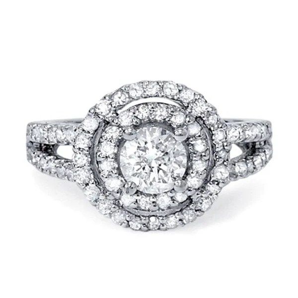 Women’s stunning diamond engagement ring-14k White Gold 1 1/4ct TDW Diamond Double Round Halo Vintage-style Engagement Ring