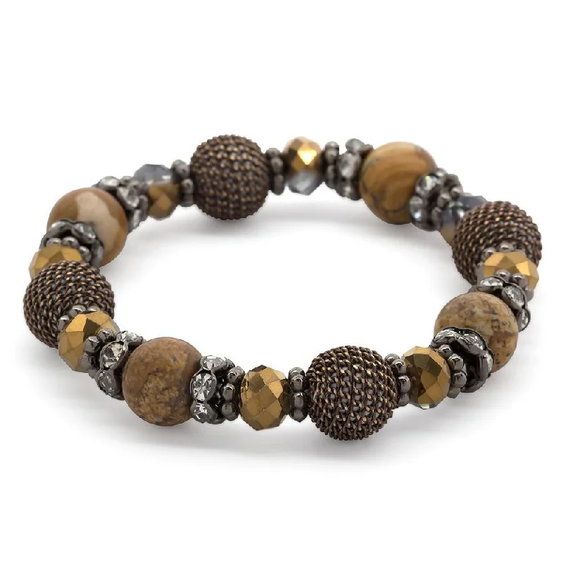 Women’s bold statement bracelet-Stretch Semi-Precious Beaded Bracelet Jasper