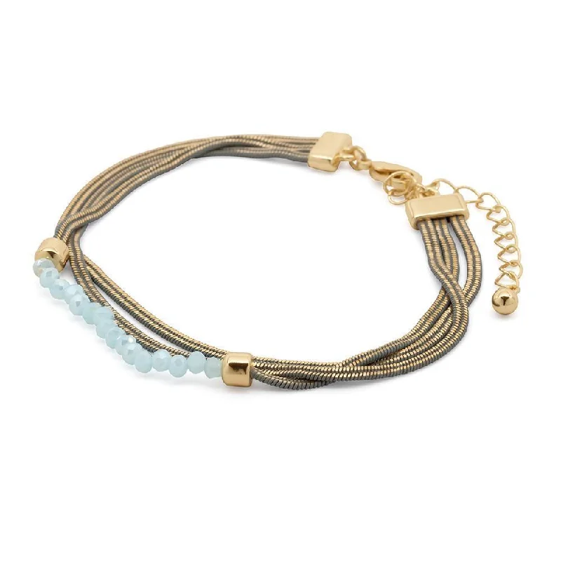 Women’s gold bracelet-Liquid Metal Bracelet with Black Glass Beads Gold/Grey