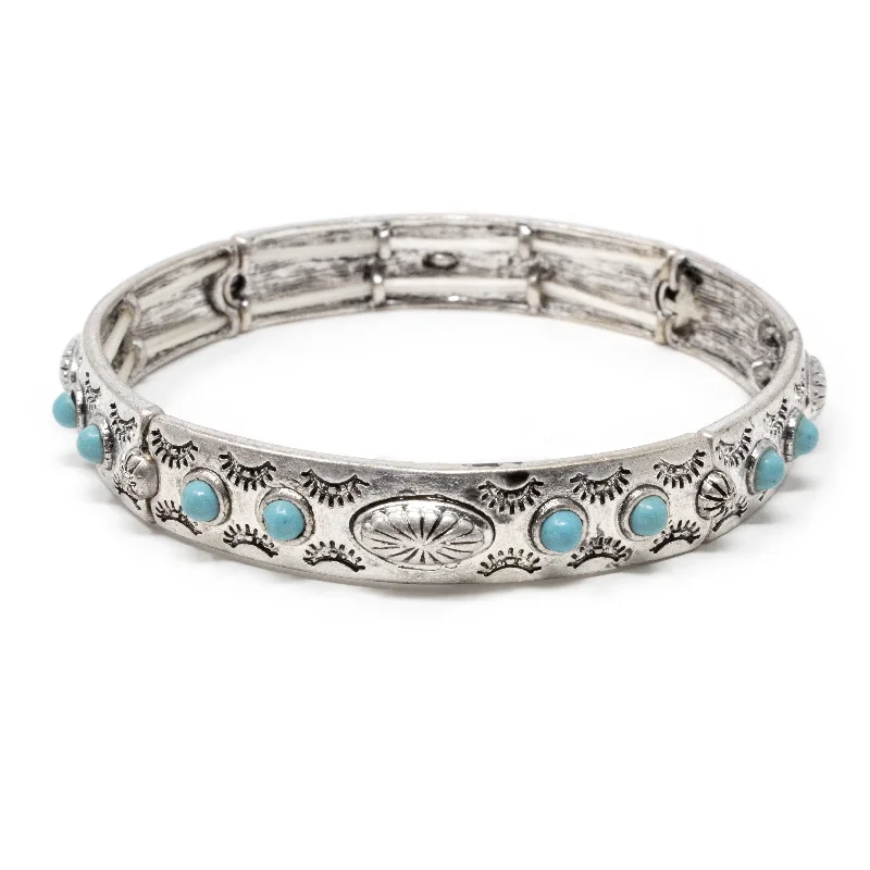 Women’s pearl bracelet-Antique Silver Stretch Bracelet Marocq Turquoise