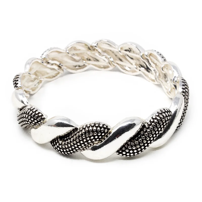 Women’s healing stone bracelet-Large Stretch Bracelet Dots Braided Silver Tone