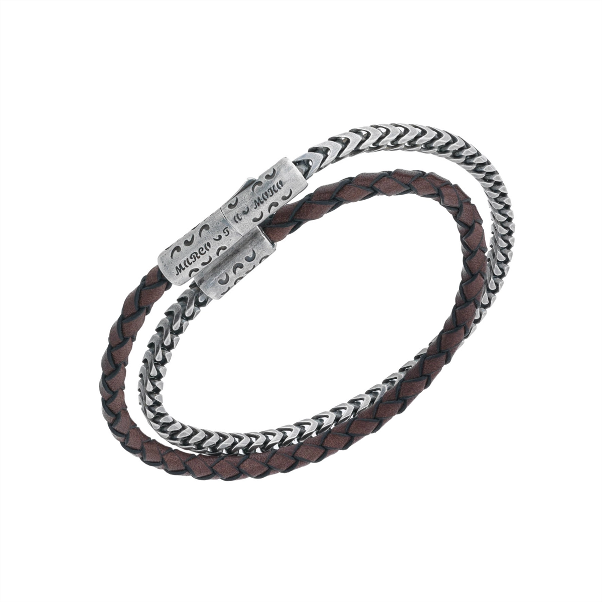 Women’s classic tennis bracelet-Marco Dal Maso Lash Double Wrap Recycled Oxidized Sterling Silver and Woven Brown Leather Bracelet