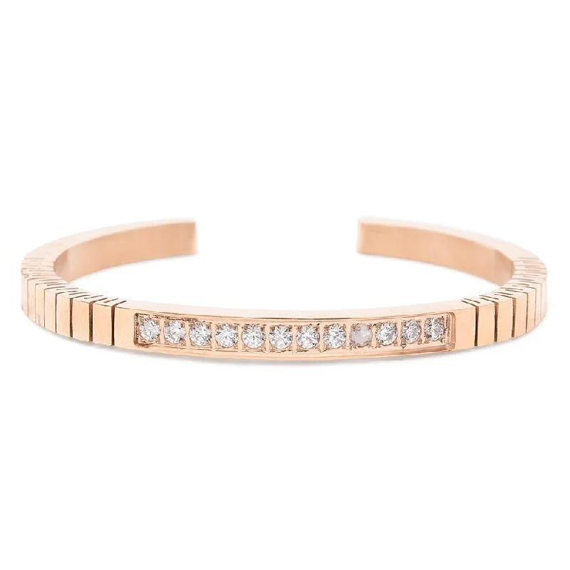 Women’s stackable bracelets-Stainless Steel Pave Crystal Flex Bracelet Rose Gold Plated